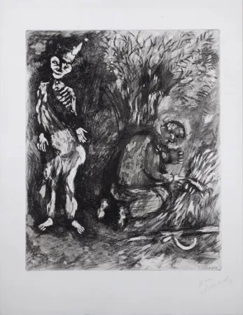 Etching And Aquatint Chagall - La mort et le bûcheron (Death and the Woodcutter, from the fables of La Fontaine)