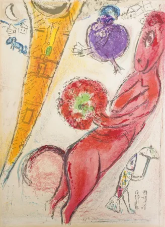 Lithograph Chagall - La Tour Eiffel a l'Ane
