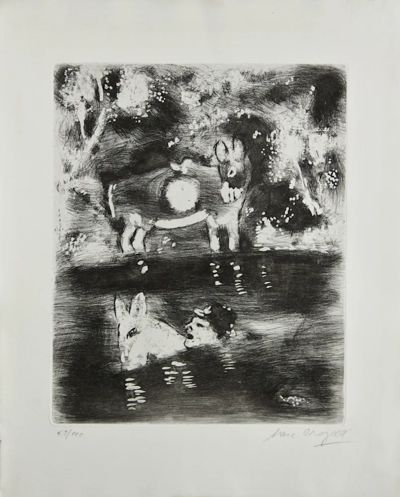 Etching Chagall - L'Ane chargé d'eponges et l'Ane chargé de sel