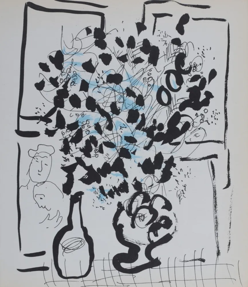 Lithograph Chagall - Le bouquet noir et bleu