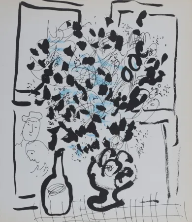 Lithograph Chagall - Le bouquet noir et bleu