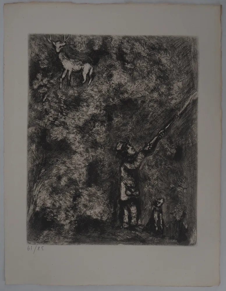 Etching Chagall - Le cerf chassé (Le cerf et la vigne)