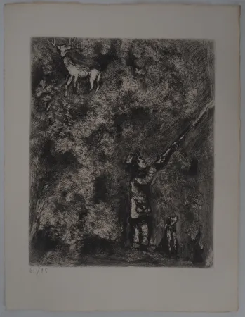 Etching Chagall - Le cerf chassé (Le cerf et la vigne)