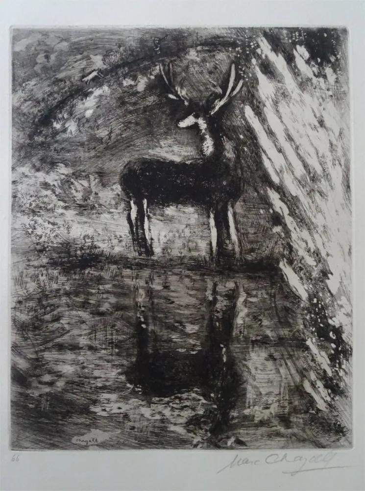 Engraving Chagall - Le Cerf se voyant dans l'Eau