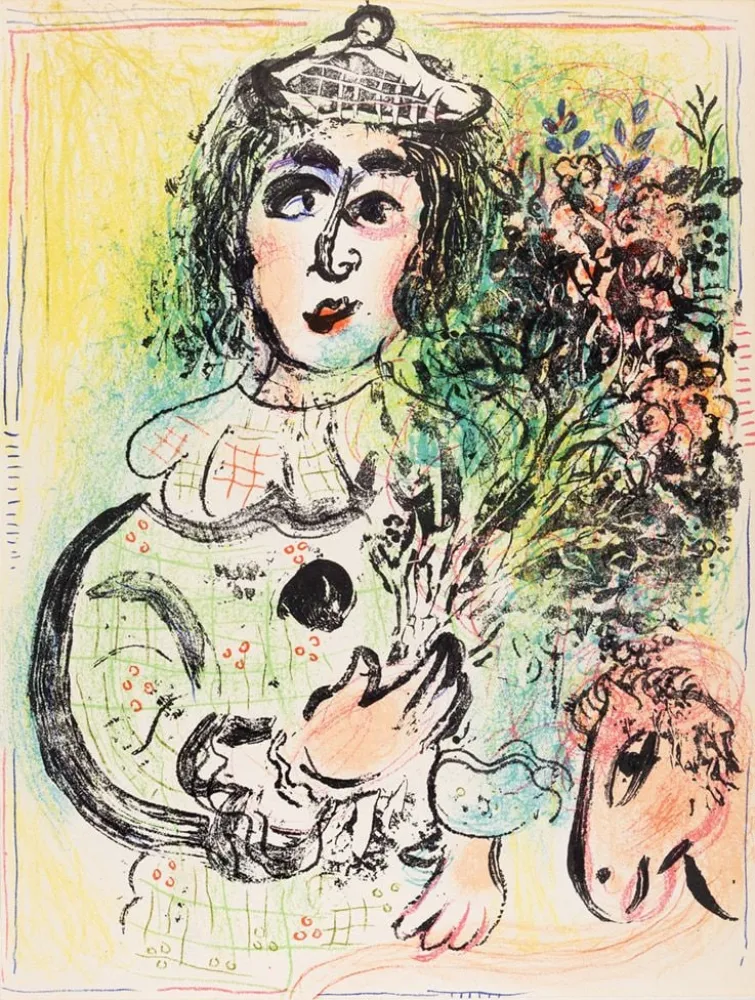 Lithograph Chagall - Le clown fleuri