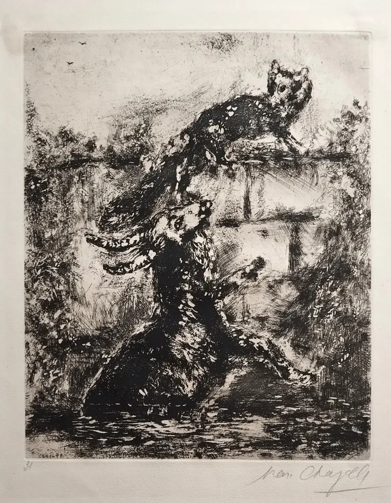 Etching And Aquatint Chagall - Le renard et le bouc
