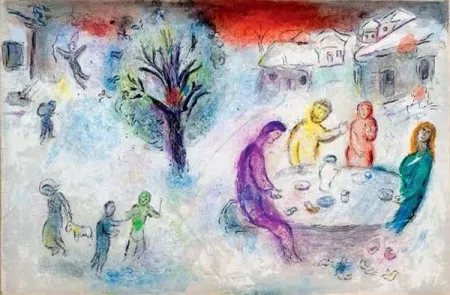 Lithograph Chagall - Le repas chez Dryas