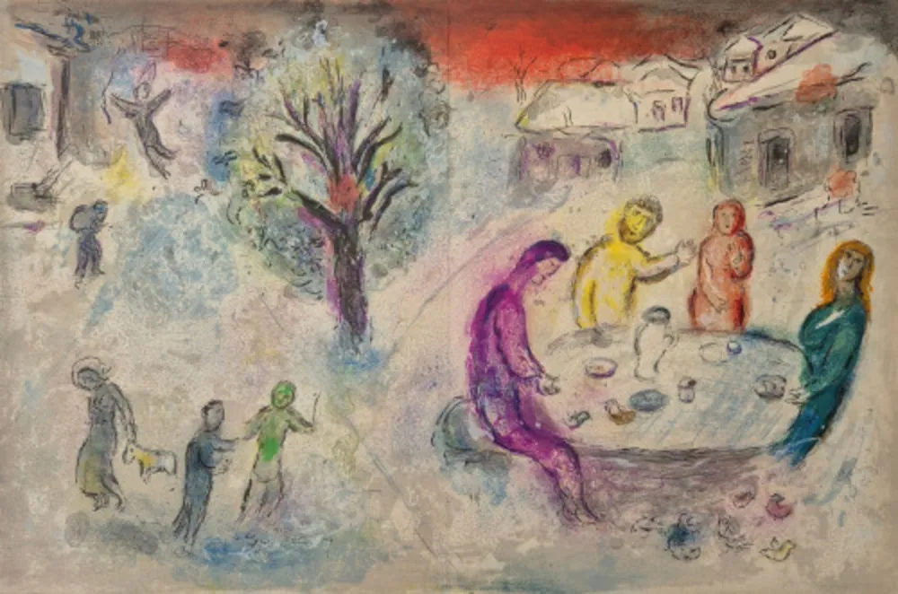 Lithograph Chagall - Le repas chez Dryas, from Daphnis et Chloé