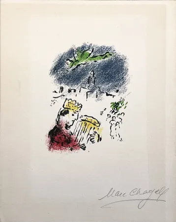 Lithograph Chagall - LE ROI DAVID. Lithographie originale signée (1974)