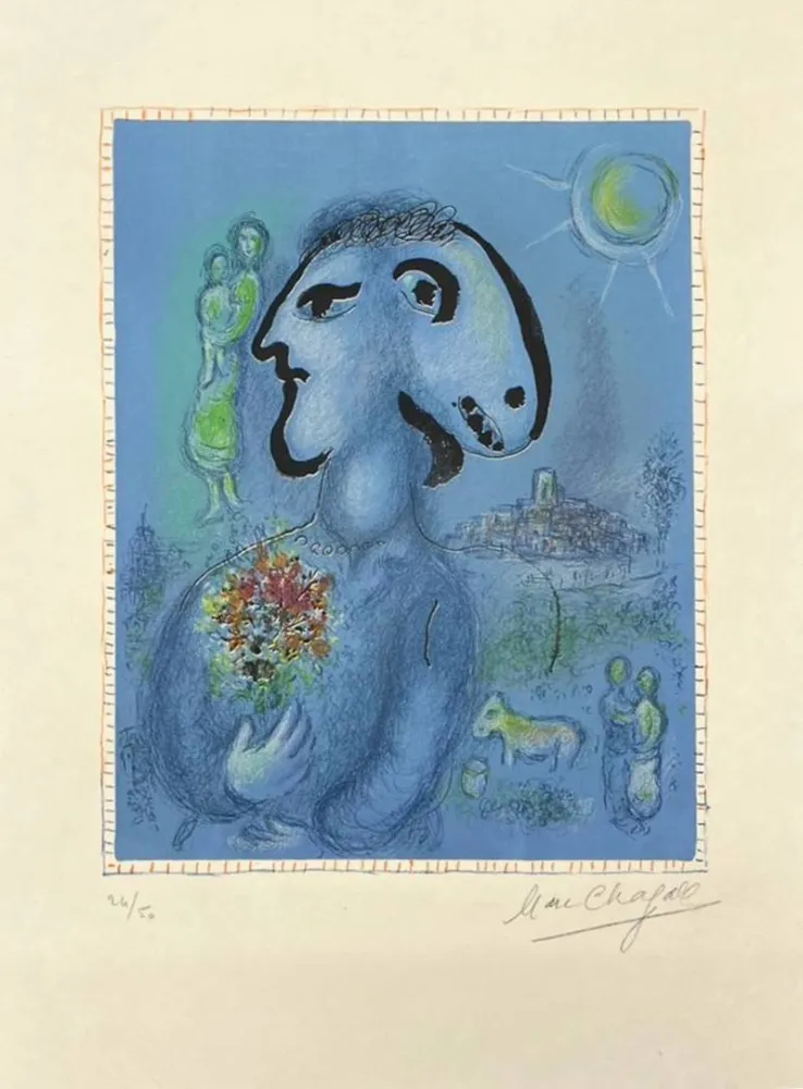 Lithograph Chagall - Le village bleu