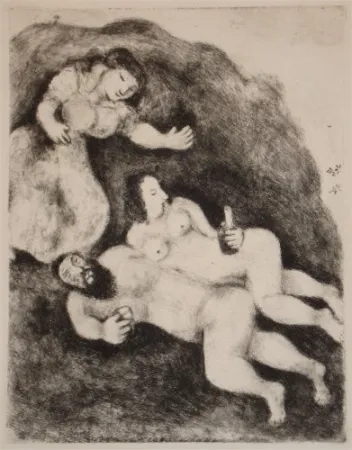 Etching And Aquatint Chagall - `Lot et ses Filles