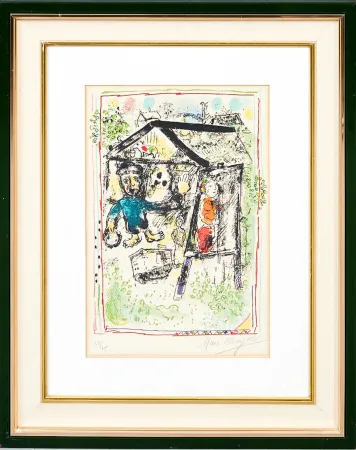 Lithograph Chagall - Marc Chagall (1887–1985) - Le Peintre devant le Village I - Color lithograph on Arches paper - 1969