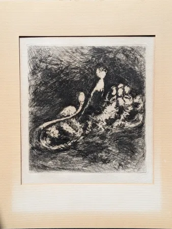 Etching Chagall - Marc Chagall - Le Lion et la Moucheron / The Lion and the Gnat - Original Engraving Signed in the stone, 1952