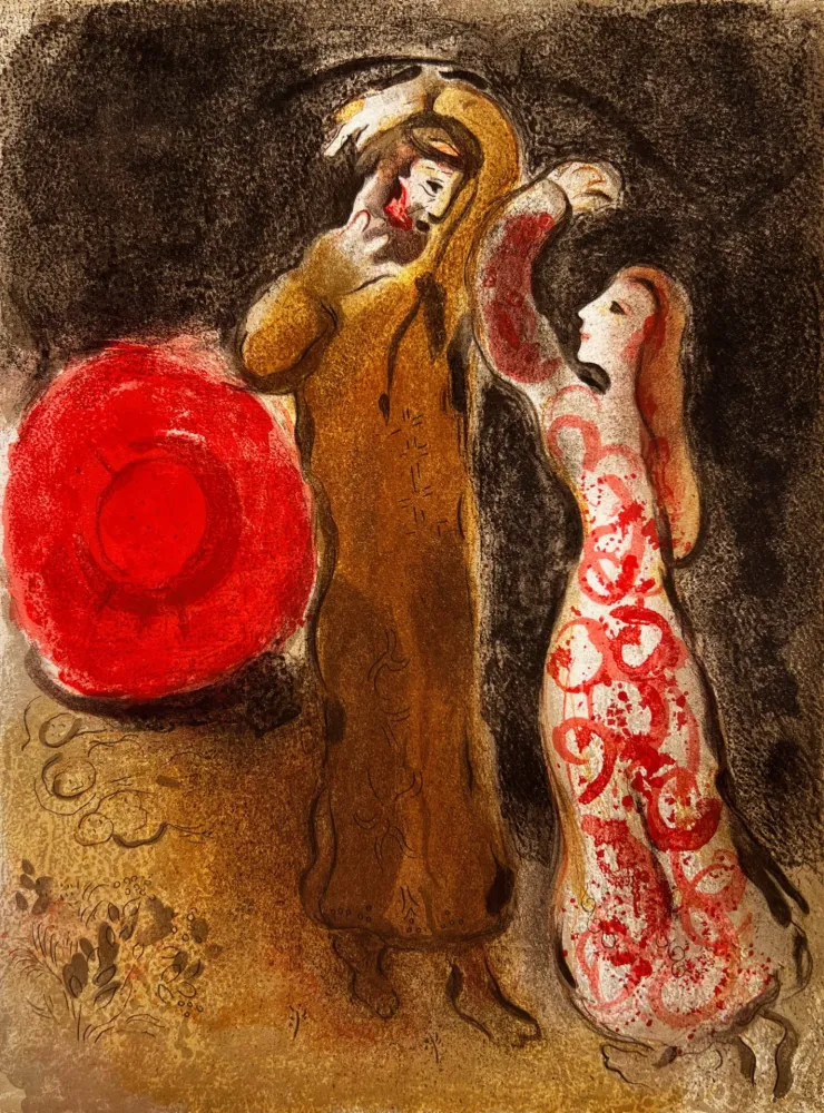 Lithograph Chagall - Meeting of Ruth and Boaz