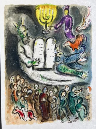 Lithograph Chagall - Moses then came and called for the Elders of the people, and proposed unto them all these things, which the Lorde commanded him