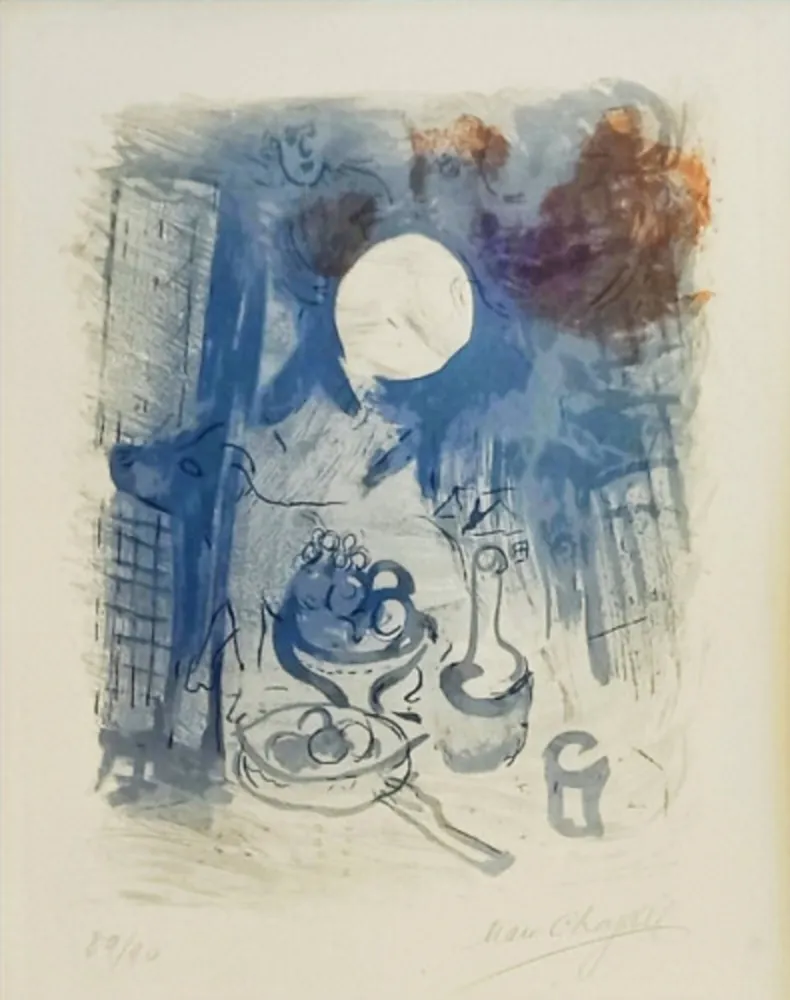 Lithograph Chagall - Nature morte bleue