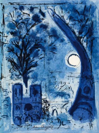 Lithograph Chagall - Notre Dame et la tour Eiffel