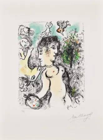 Lithograph Chagall - Nu au visage double (Nude with a Double Face) (M. 1013)