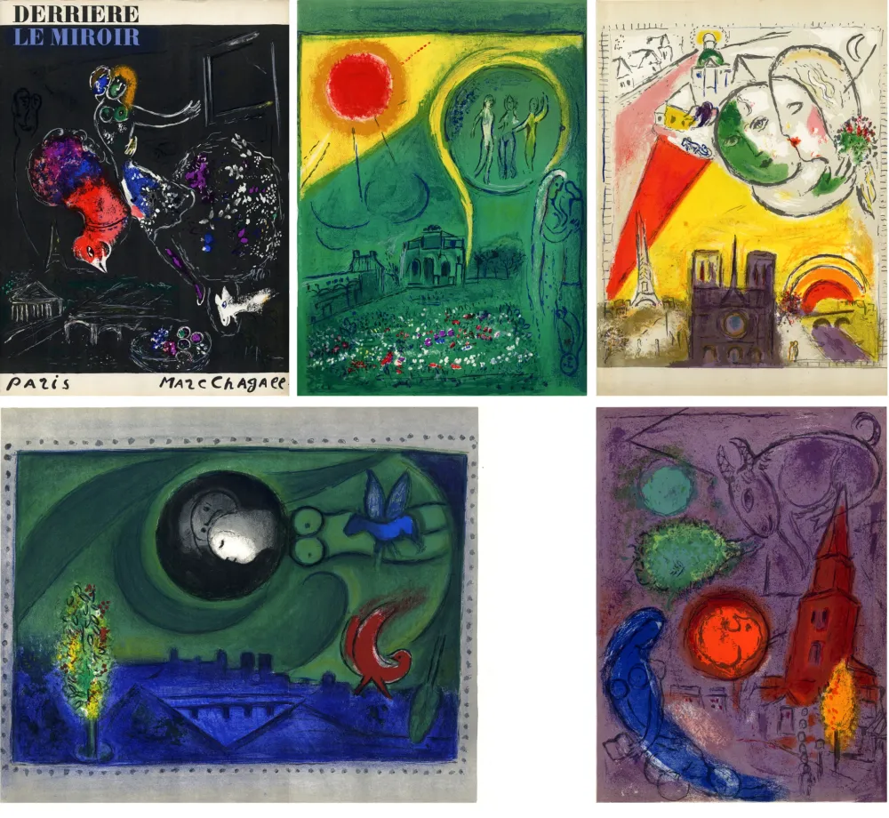 Lithograph Chagall - PARIS FANTASTIQUE. 5 LITHOGRAPHIES de Derrière Le Miroir 66-67-68 (1954)