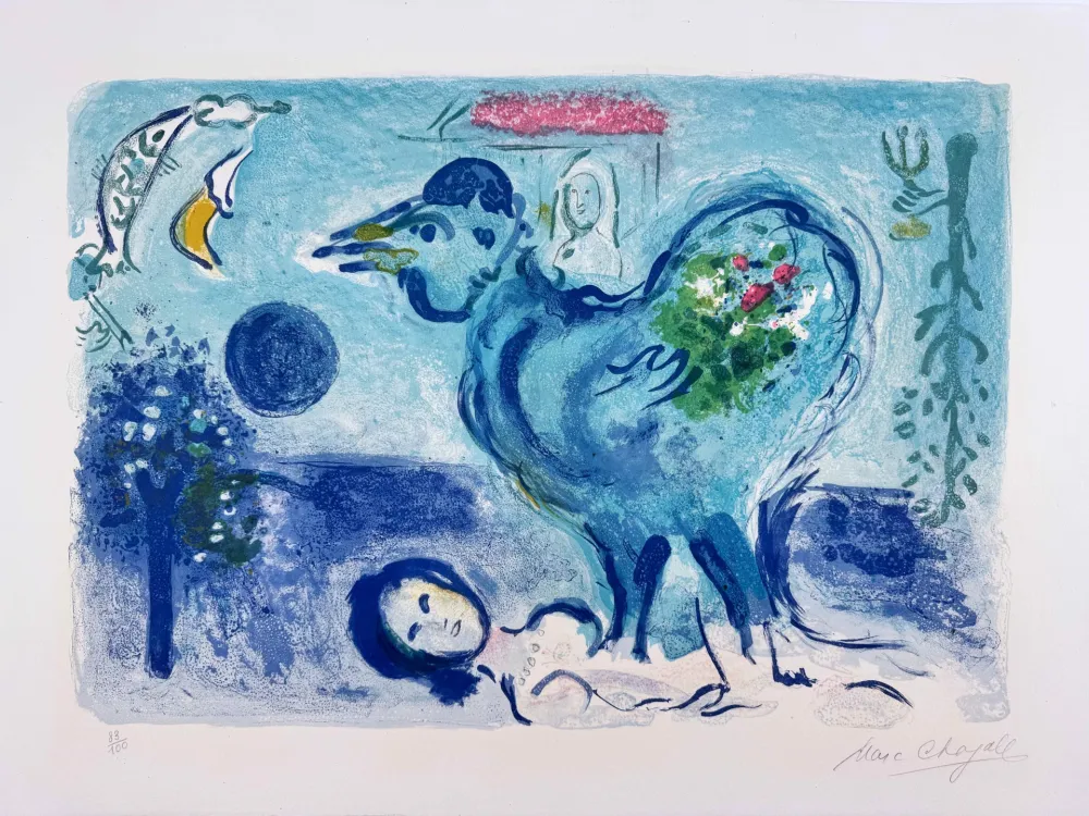 Lithograph Chagall -  Paysage au Coq 