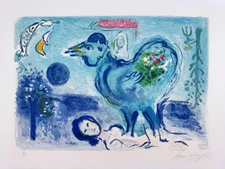 Lithograph Chagall -  Paysage au Coq 