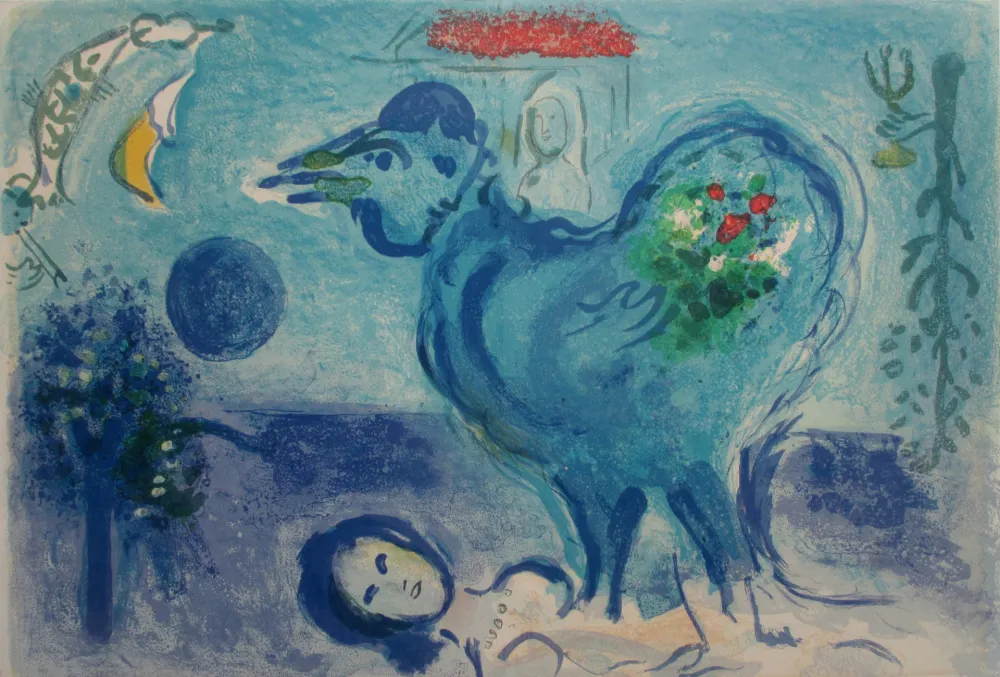 Lithograph Chagall - Paysage au Coq /Landscape with Rooster