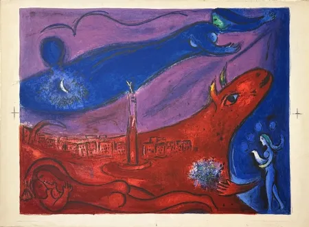 Lithograph Chagall - Place de la Bastille