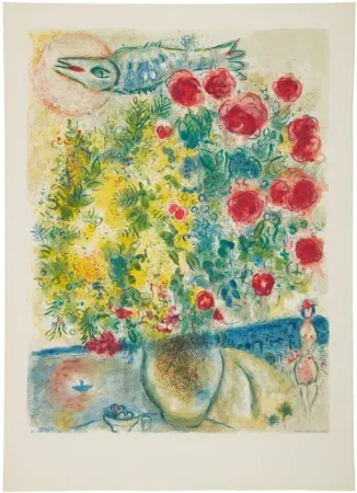 Lithograph Chagall - Roses et Mimosas (Roses and Mimosa)