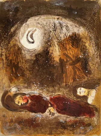 Lithograph Chagall - Ruth at the feet of Boaz