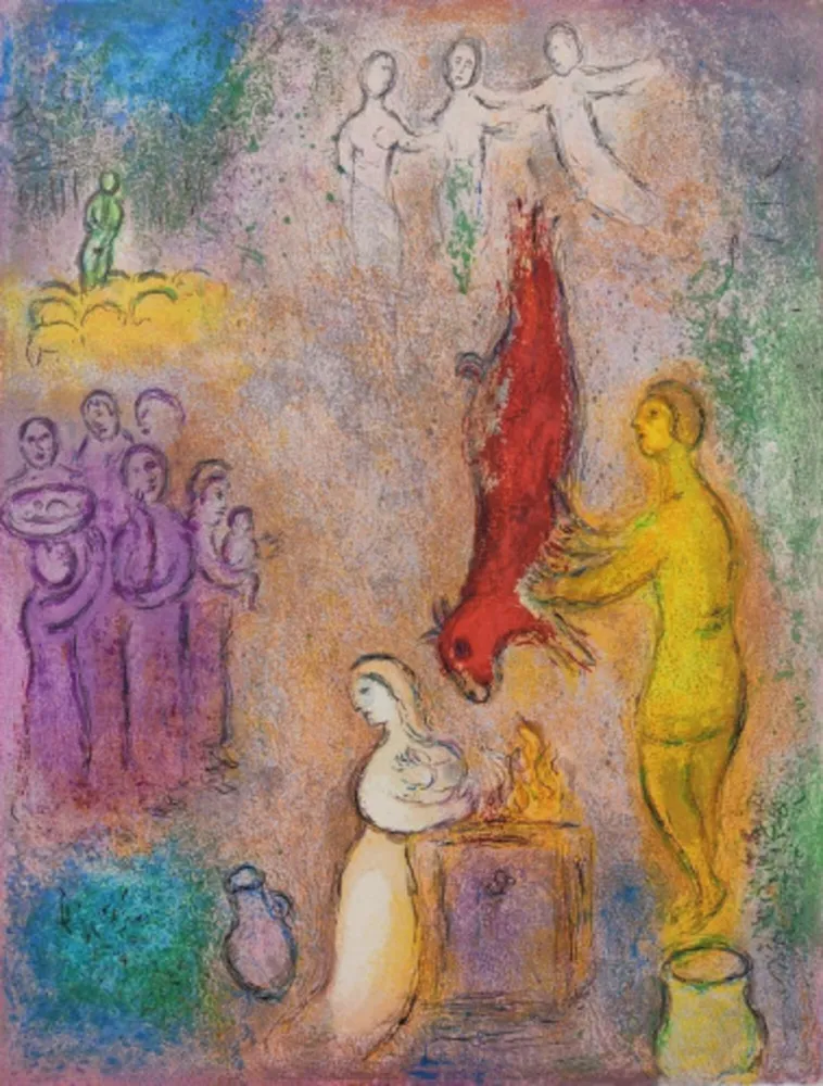 Lithograph Chagall - Sacrifices Made to the Nymphs, from Daphnis and Chloe