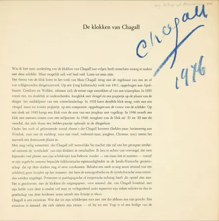 Illustrated Book Chagall - Signed - Der Klokken Van Chagall