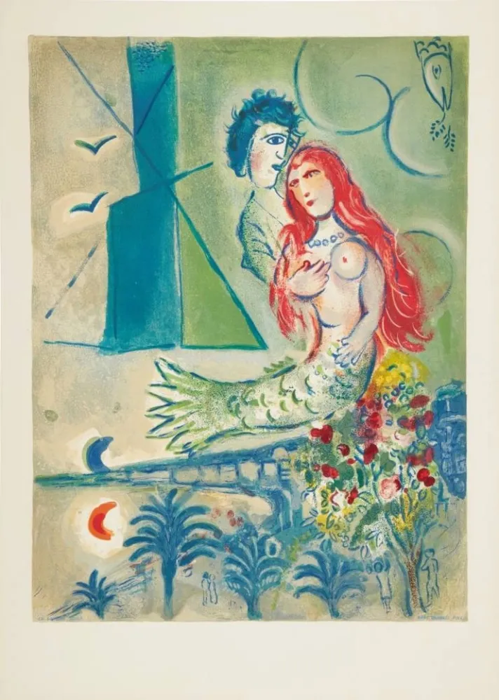 Lithograph Chagall - Sirène au Poète (Sirene with Poet)