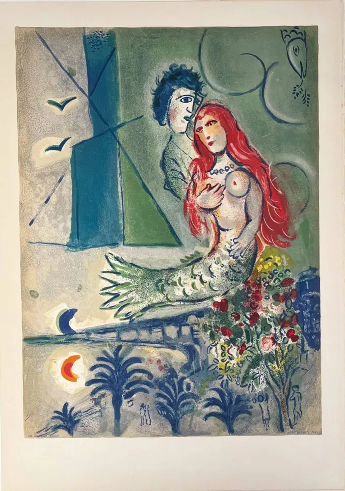 Lithograph Chagall - Sirène au Poète (Sirene with Poet)