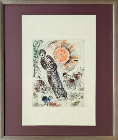 Etching Chagall - Soleil aux amoureux