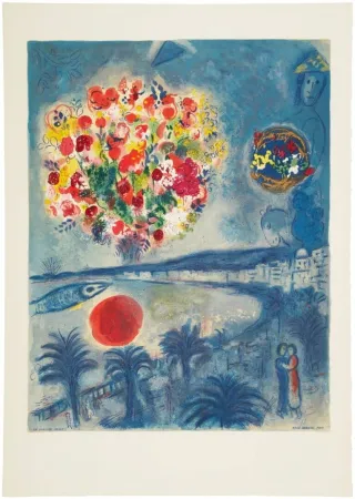 Lithograph Chagall - Soleil couchant (Sunset)