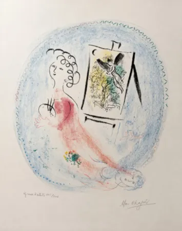 Lithograph Chagall - The Easel