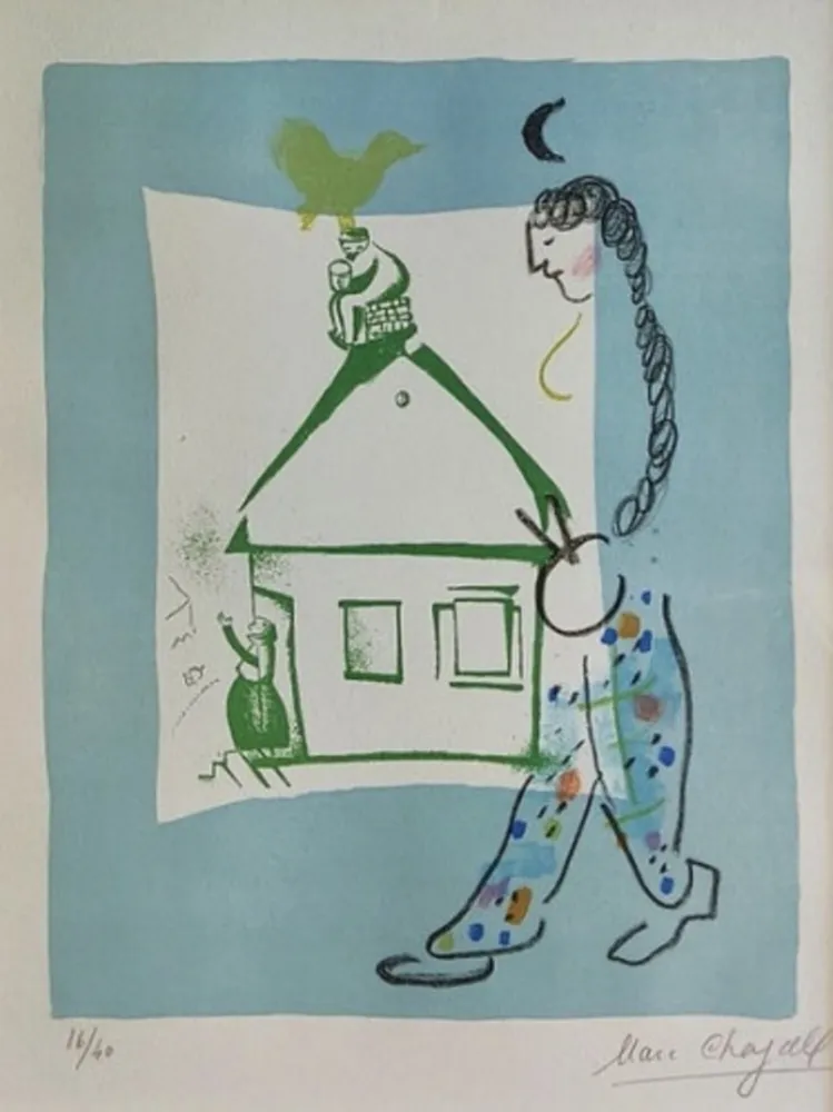 Lithograph Chagall - The House in My Village