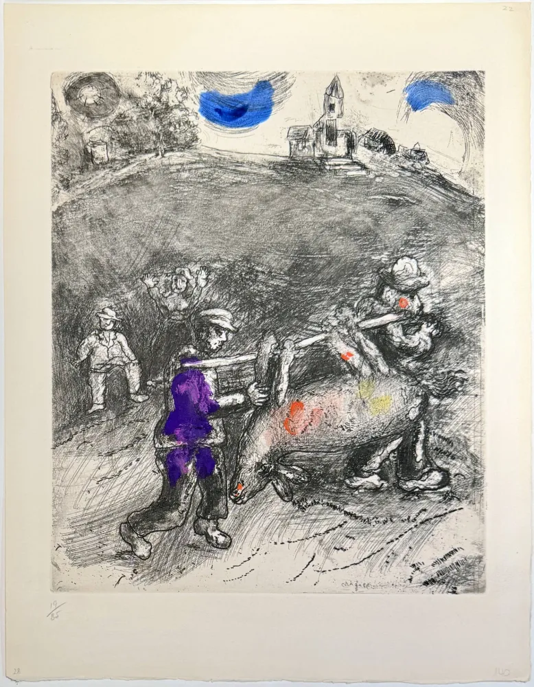 Engraving Chagall - The Miller, His Son, and the Donkey