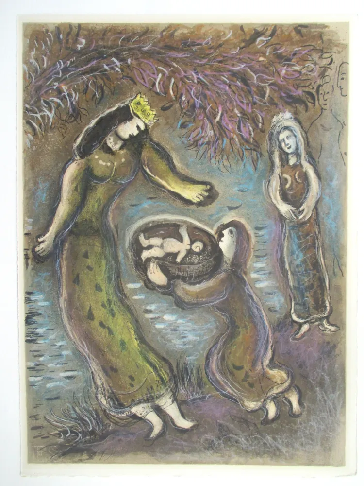 Lithograph Chagall - Then Pharaoh's daughter opened the cradle and saw that it was a child