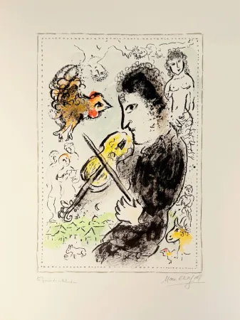 Lithograph Chagall - Violoniste au coq