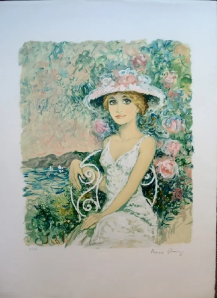 Lithograph Charoy - Femme au Jardin