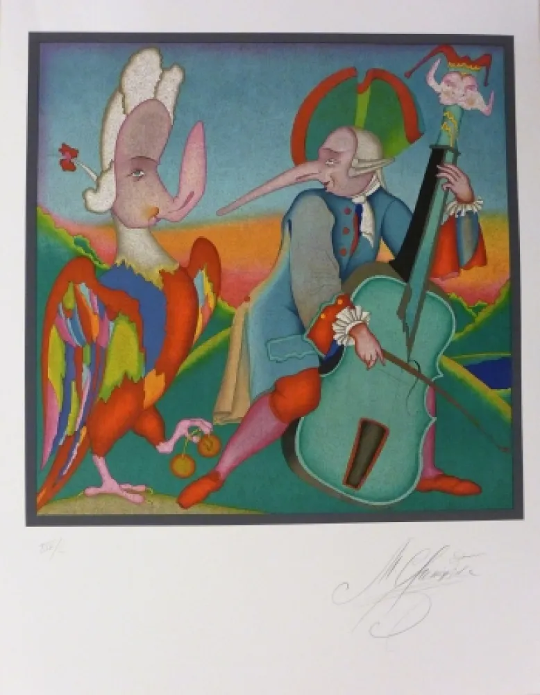 Lithograph Chemiakin - Le contrebassiste