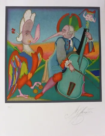 Lithograph Chemiakin - Le contrebassiste