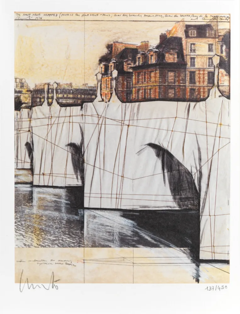 Lithograph Christo & Jeanne-Claude - The Pont-Neuf Wrapped (Project for Paris), 2020
