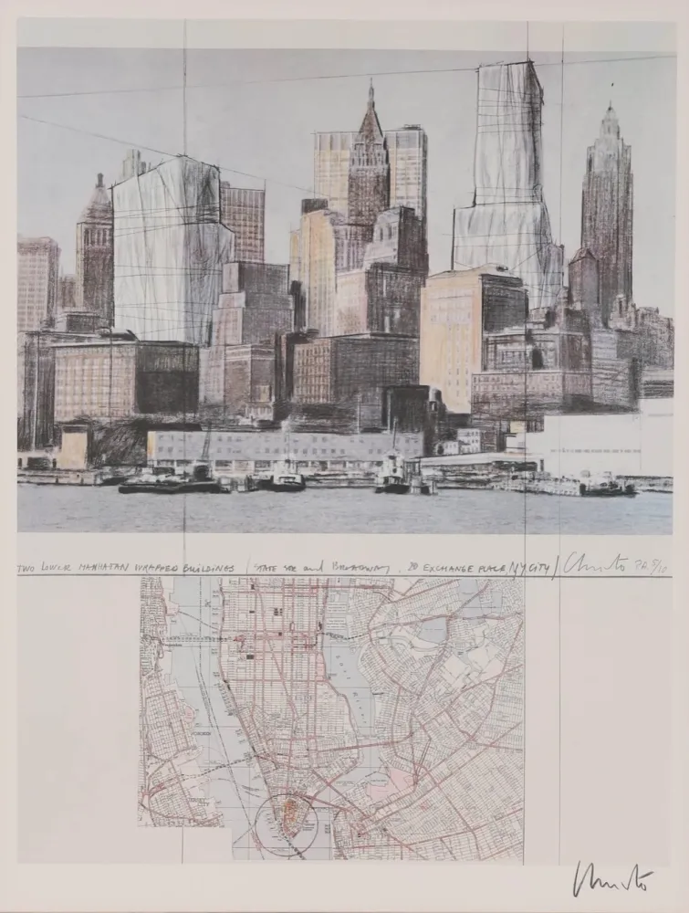 Lithograph Christo & Jeanne-Claude - Two Lower Manhattan Wrapped Buildings