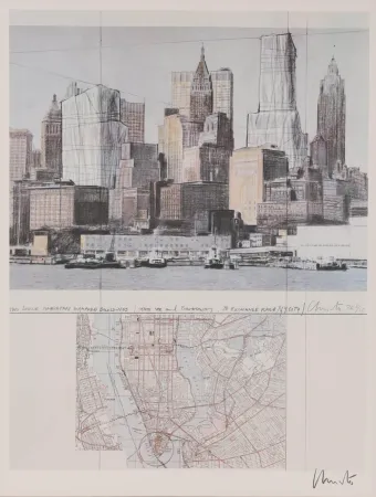 Lithograph Christo & Jeanne-Claude - Two Lower Manhattan Wrapped Buildings