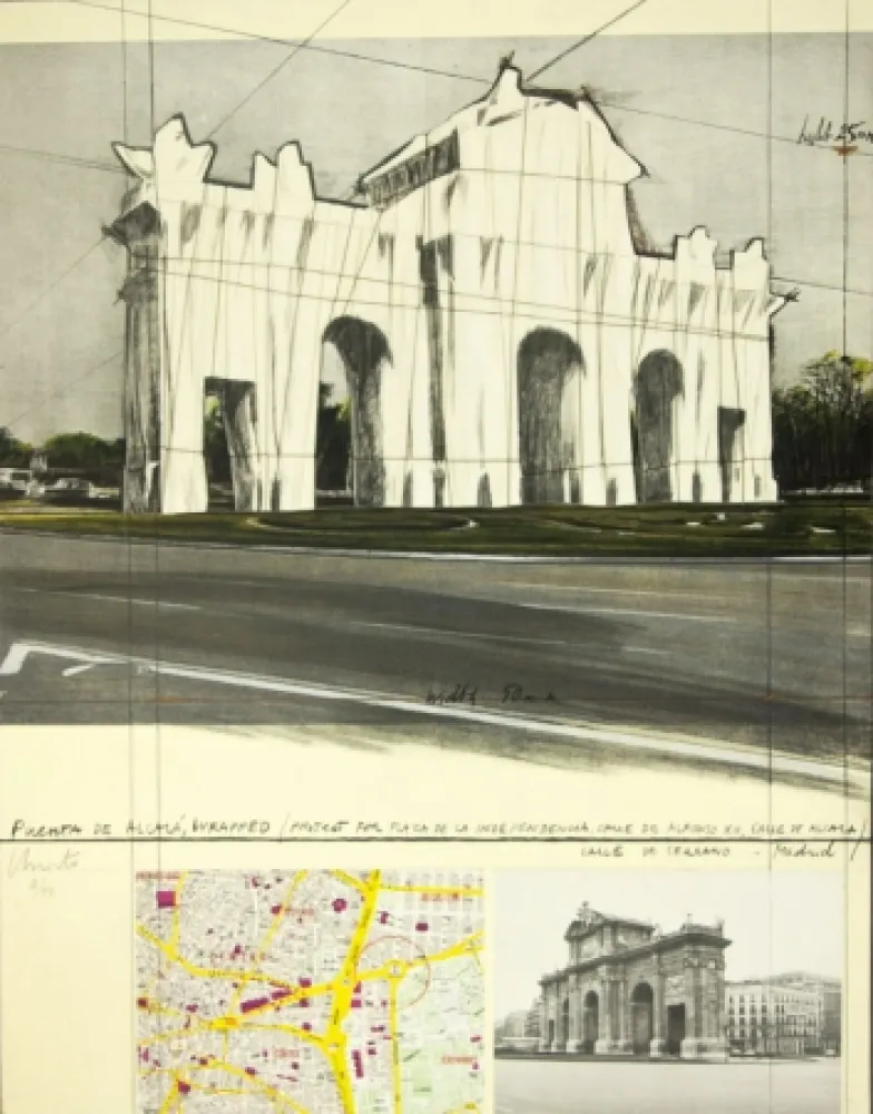 Lithograph Christo - Puerta de Alcalá, Wrapped, Project for Madrid (Schellman 107)