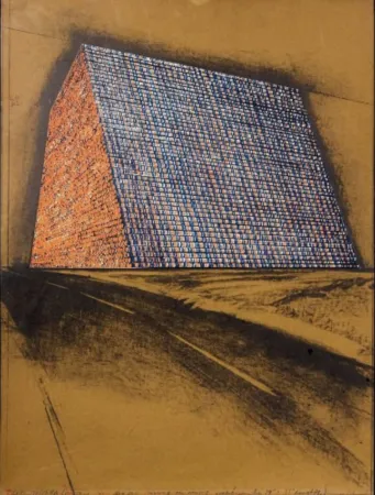 Lithograph Christo - Texas Mastaba, Project For 500,000 Stacked Oil Drums