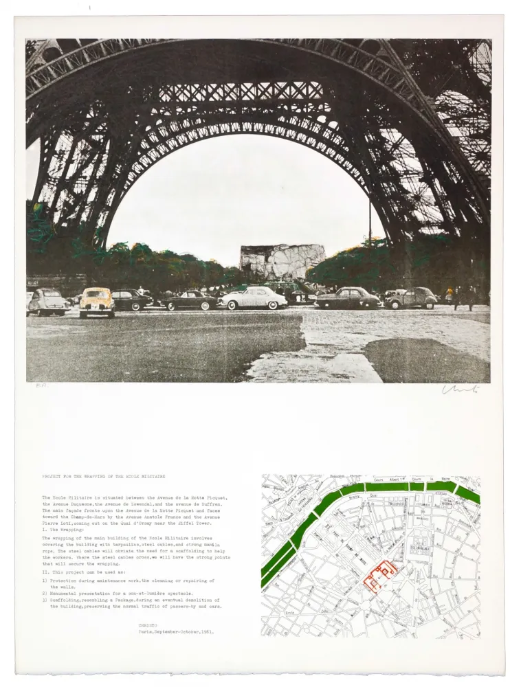 Lithograph Christo - The wrapping of the Ecole militaire