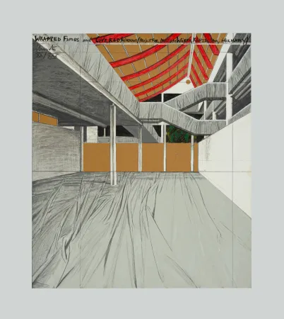Lithograph Christo - Wrapped floors and covered windows (Project for Museum Wurth Kenzelsau)